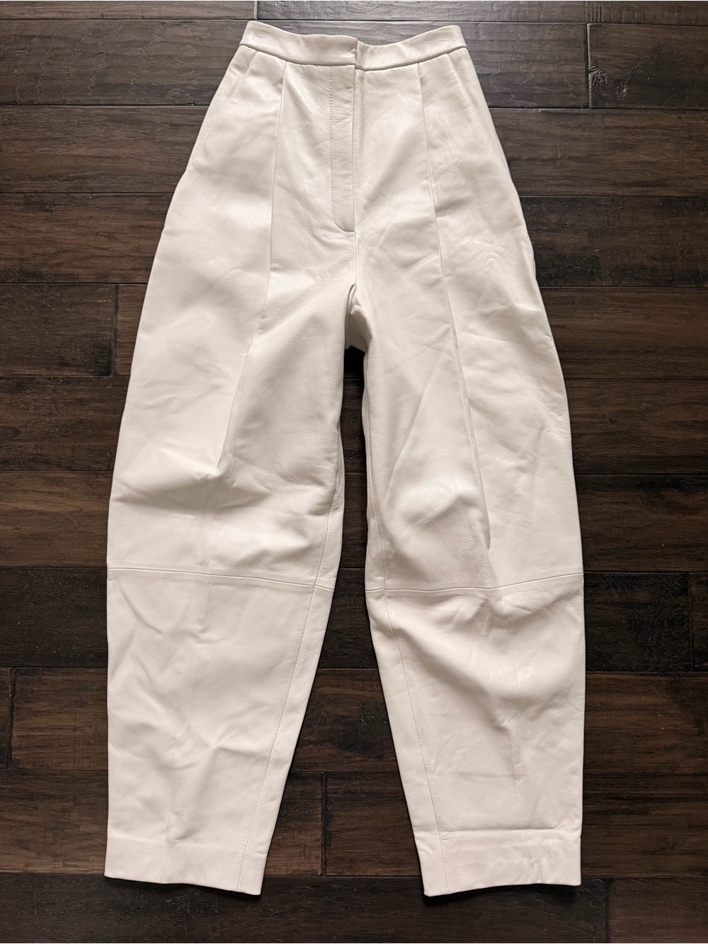 KHAITE Insanely Chic Ivory Lambskin Leather Barrel Leg Pants Sz 2 NWT $3,600!!
